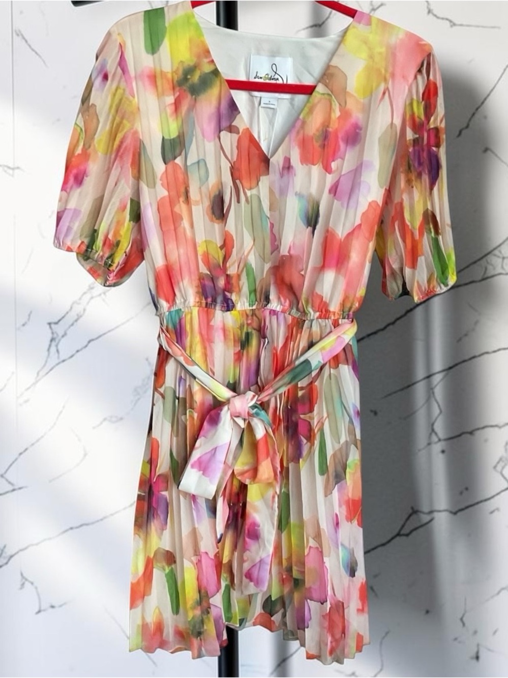 Sam Edelman Floral Pleated Tie-Waist Midi dress, Multicolor, P2P:18”, L:34”,NWT